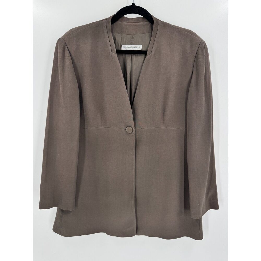 EMPORIO ARMANI Brown Gray 1 Button Crepe Blazer Jacket Size 46 EUR 10 US